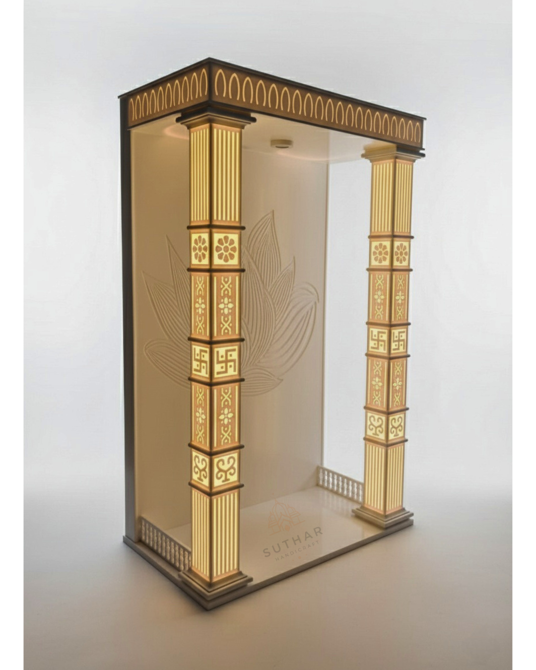 Premium 3.5ft Corian Mandir Without Side Panels– 42" H x 24" W x 18" D | Lit Pillar Temple | Open Sided - Image 2