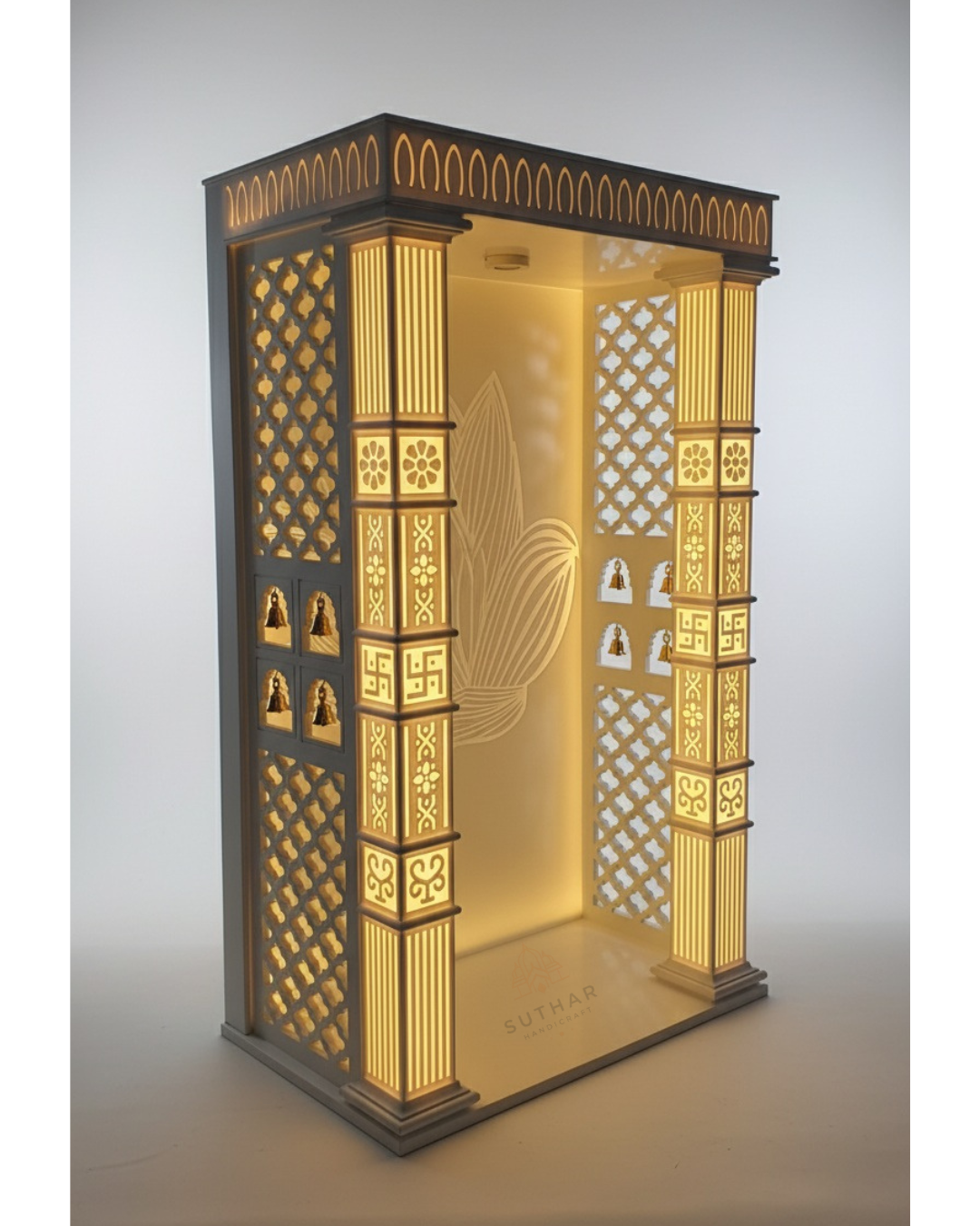 Premium Corian Mandir with Side Panels – 42" Height, 24" Width, 18" Depth | Designer Temple with Lighting - Image 3