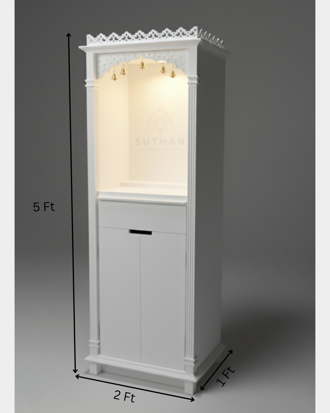 Premium 5ft Corian Mandir – Modern Pooja Mandir with Storage | Suthar Handicraft - Image 3