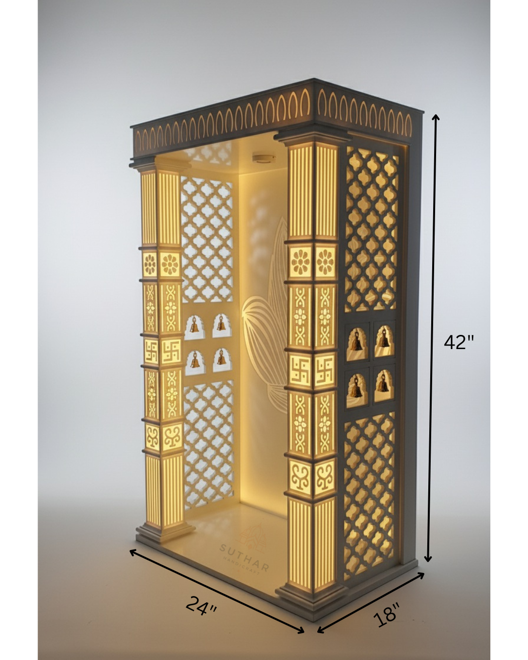 Premium Corian Mandir with Side Panels – 42" Height, 24" Width, 18" Depth | Designer Temple with Lighting - Image 4