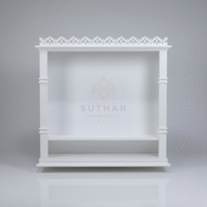 Premium white Corian mandir for home with hidden tray – Suthar Handicraft