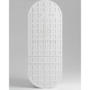 Premium 60-inch Corian Mandir Mumbai with Shubh Labh doors – modern white temple handcrafted by Suthar Handicraft Mumbai.