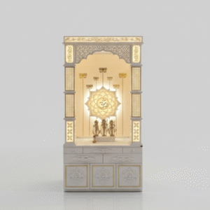 Rectangular Pillar Corian Mandir Without Door with Inside Om Design – Suthar Handicraft