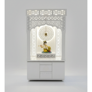 Classic Carved Corian Mandir with Jali Work and LED Light – Suthar Handicraft