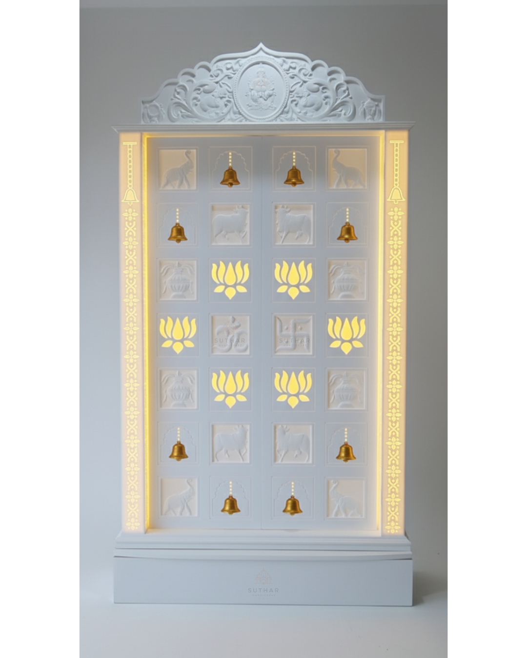 Handcrafted Corian Temple for Home with Door and LED Lights