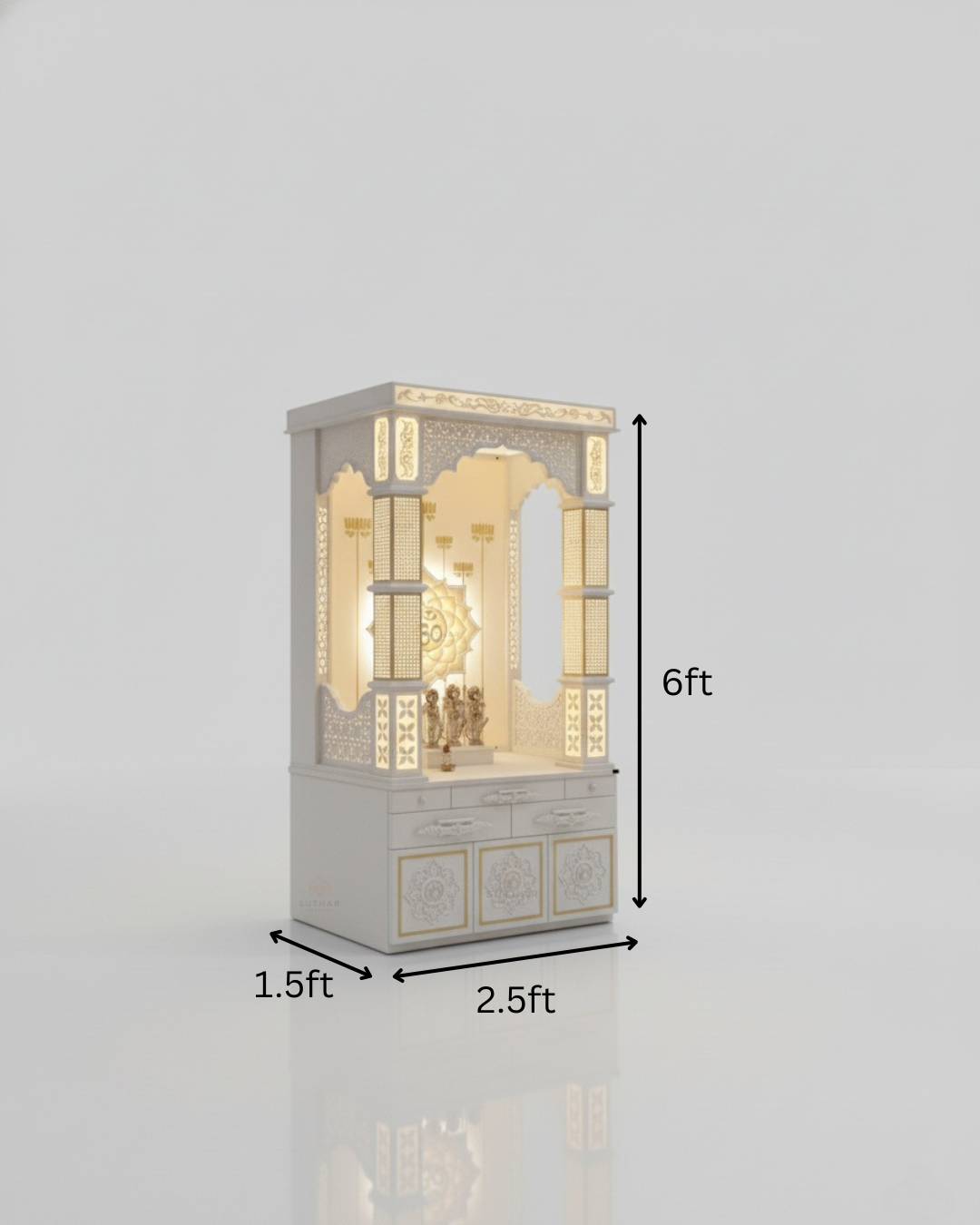 Designer Corian Temple with Rectangular Pillars and Embossed Om Design