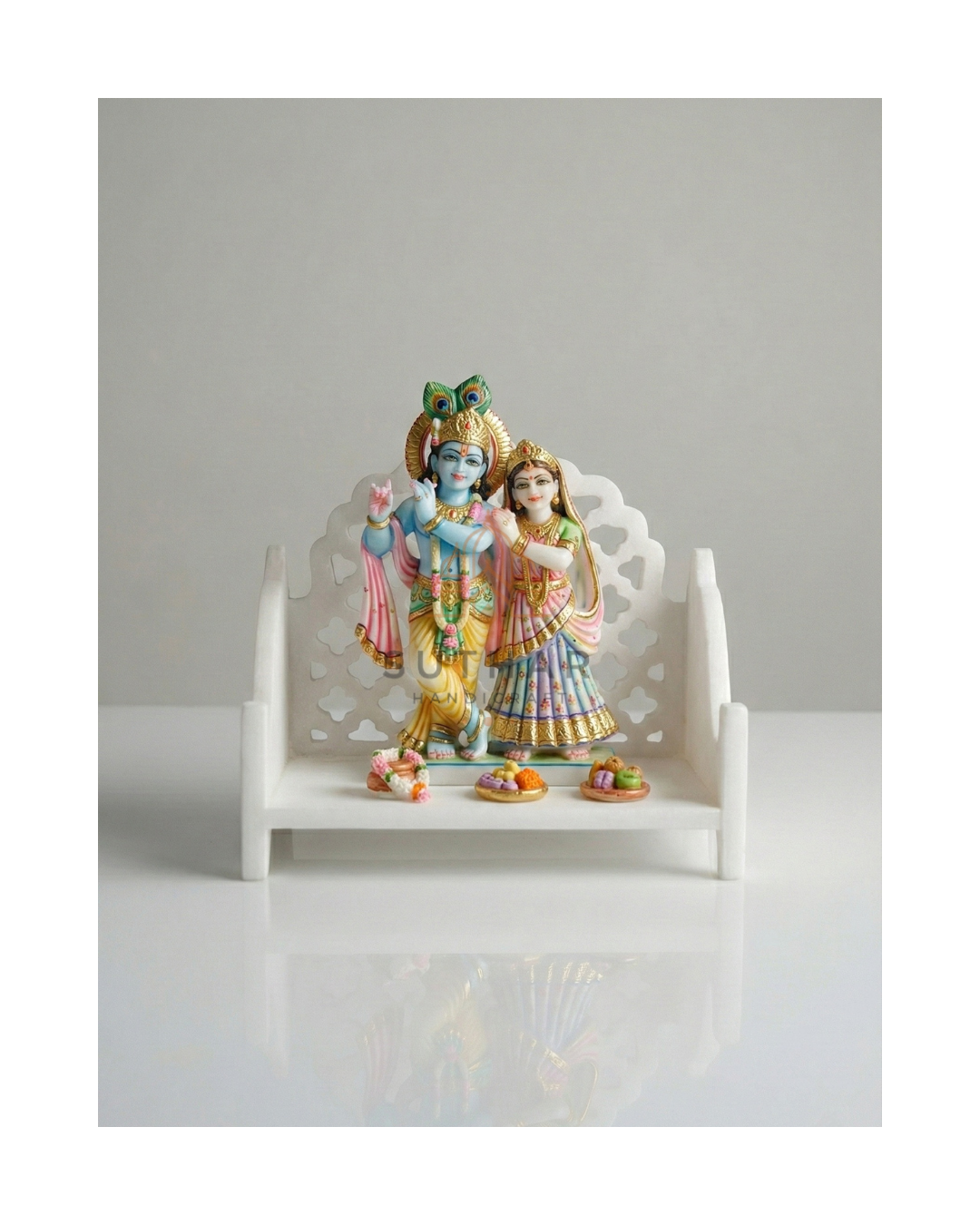 Corian Sihasan for Mandir with white jali design by Suthar Handicraft Mumbai