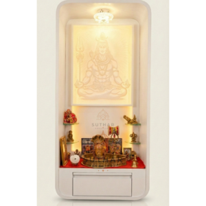 Curve shape mandir design wall mounted corian mandir Mumbai