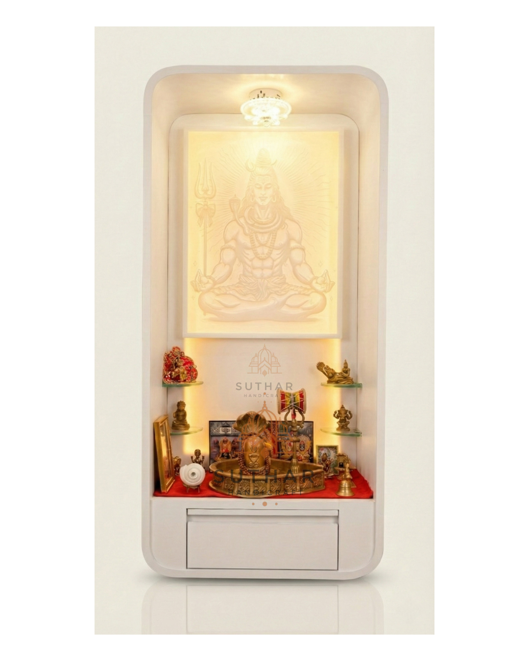 Curve shape mandir design wall mounted corian mandir Mumbai