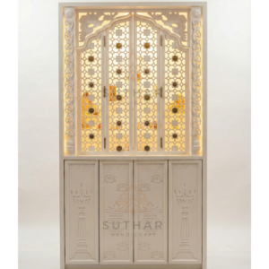 4 fold door corian mandir with folding jali doors in Mumbai