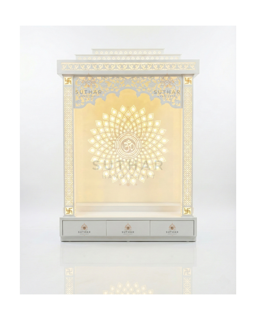 modern corian mandir 5ft with storage drawers Mumbai