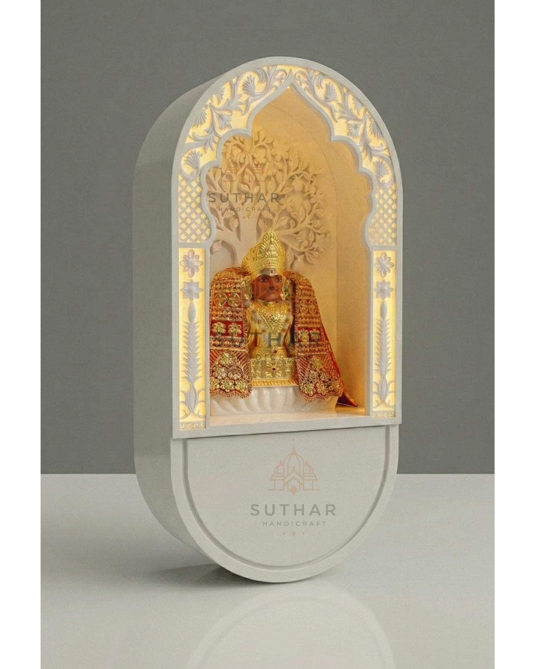 Designer Kalpvruksh Corian Mandir With LED Lights and Carving