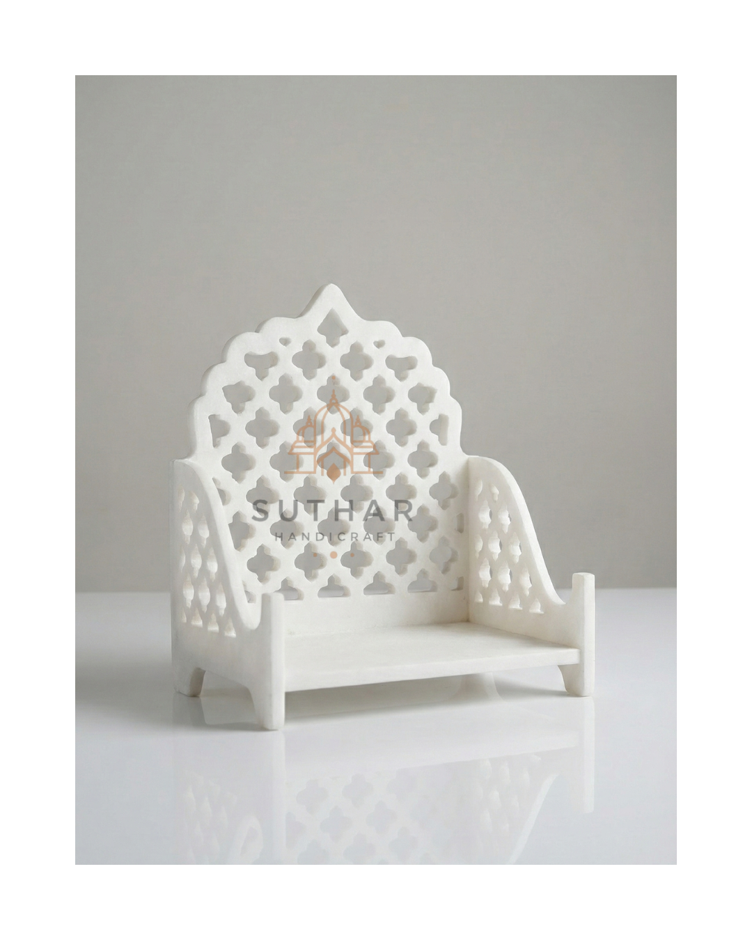 White corian mandir sihasan for idol handcrafted in Mumbai