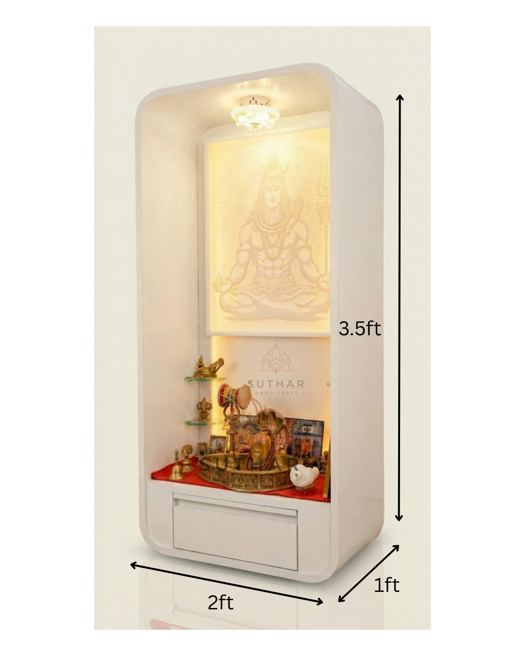 Modern mandir design Mumbai curve shape corian mandir