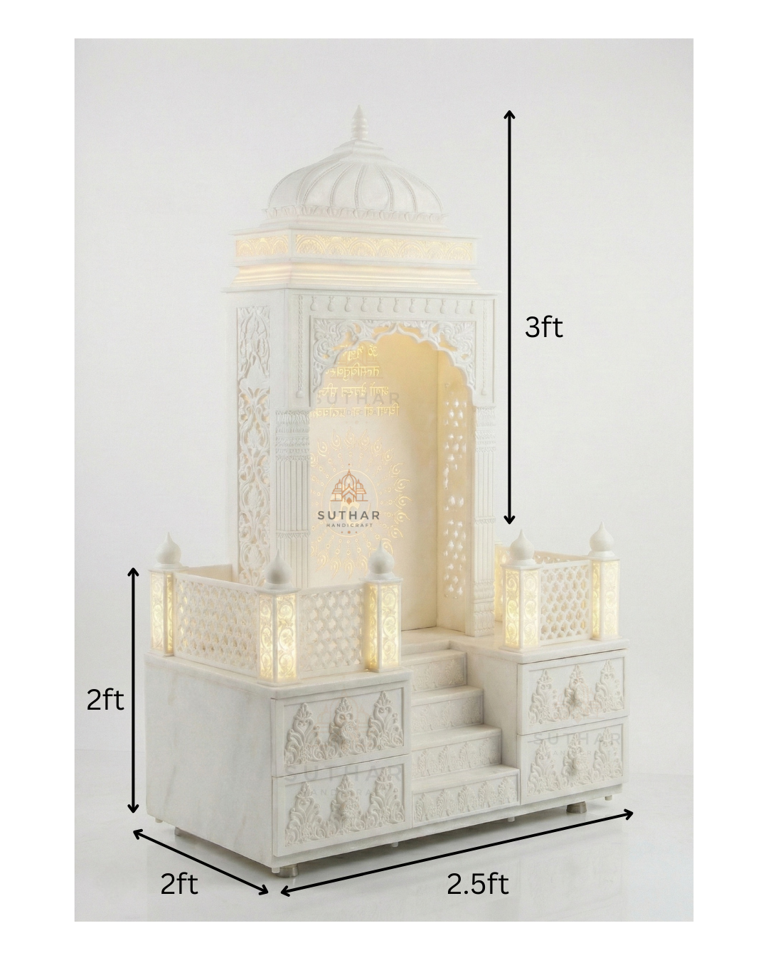 Premium Corian mandir by Suthar Handicraft with storage drawers