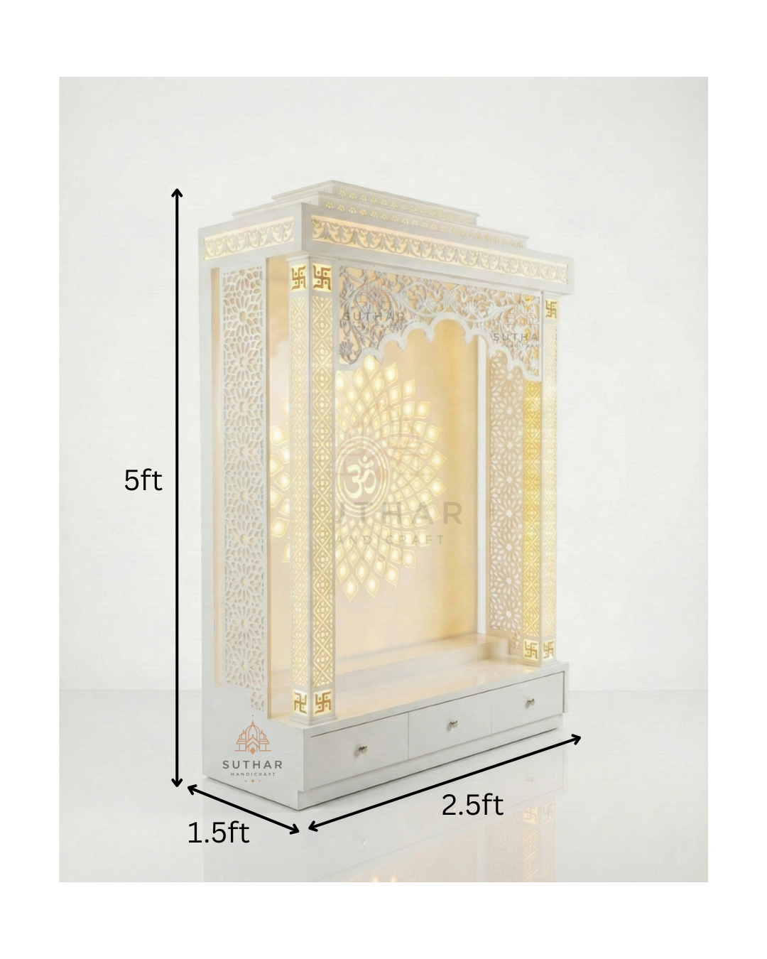 5ft corian mandir with om back panel Mumbai