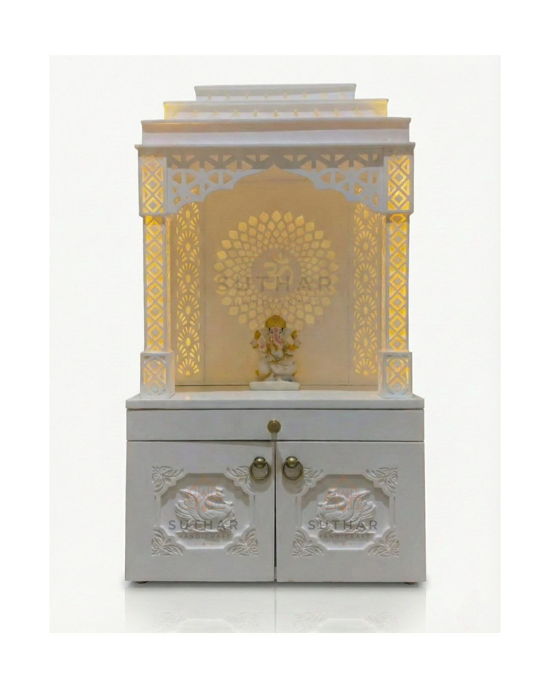 Om Design Corian Mandir with LED lighting in Mumbai home