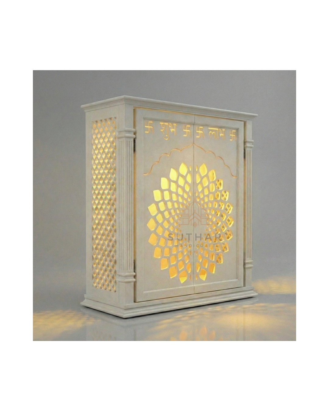 Small Corian mandir with Om design and LED light